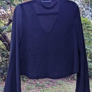 Zara Trafaluc Collection Black Top Faux Choker Flared Sleeves Size M Medium